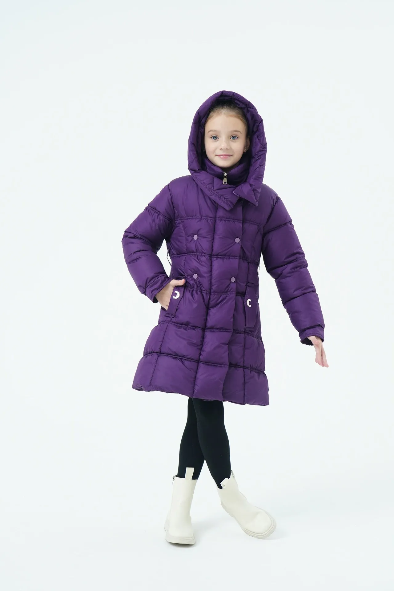 Mädchen Winter Langer Puffermantel mit Kapuze Doppelreihige Dicke Warme Gefütterte Jacke Junior Kinder Winddichte Schule Oberbekleidung 6-14 Jahre – Detail 11