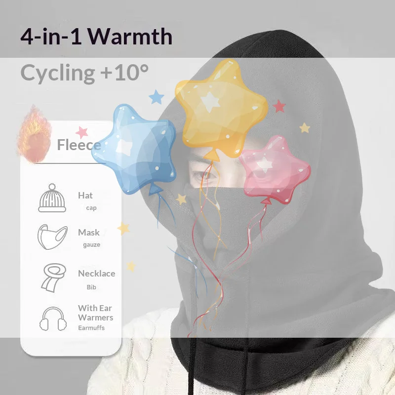 1Pcs Windproof Mask With Drawstring Unisex Winter Ski Mask Knit Hood Motorcycle Riding Headgea Warm Knitted Cap Cold Weather