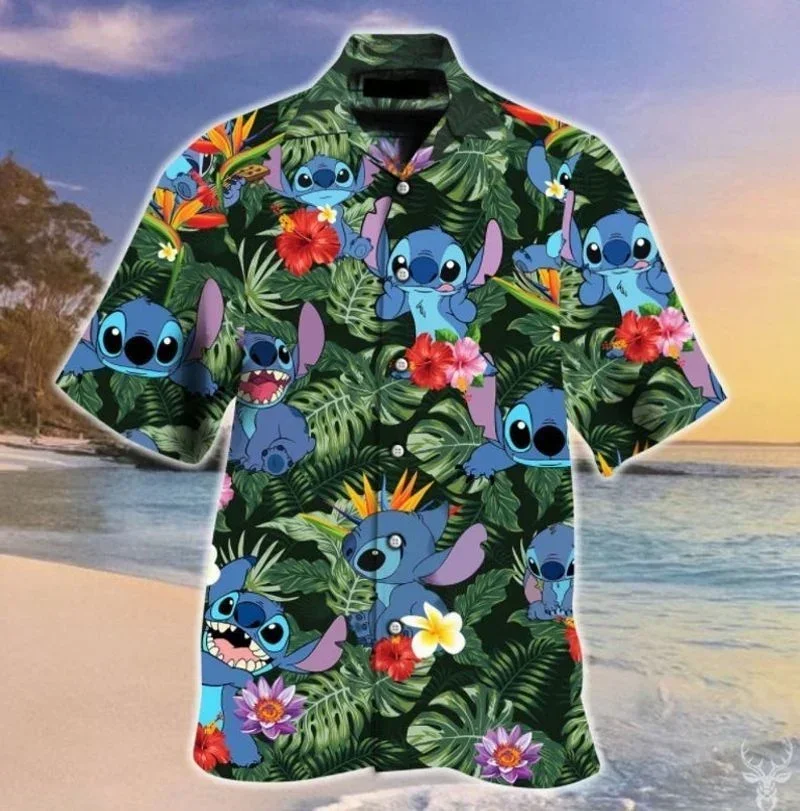 Chemise hawaïenne Disney pour hommes et femmes, chemise vintage, chemise boutonnée, point, plage, chaud, été