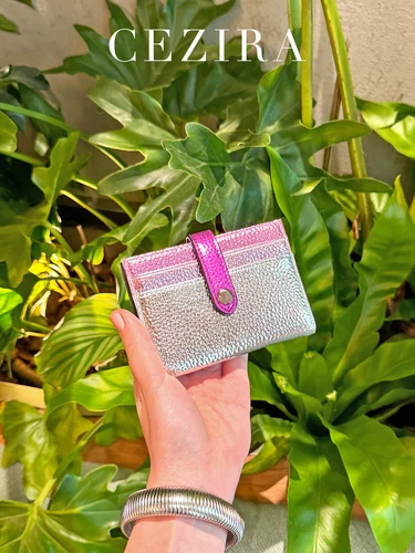 CEZIRA, tarjetero de cuero PU con bloques de Color metálico a la moda, cartera corta plegable colorida para mujer, monedero con múltiples ranuras para tarjetas