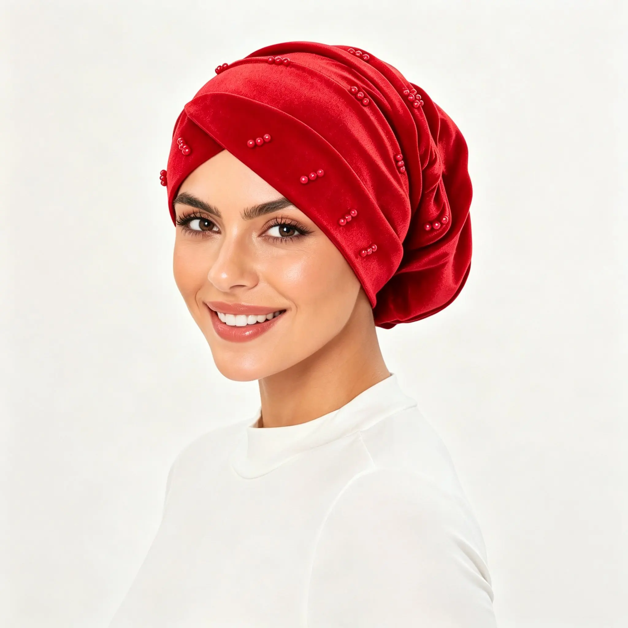 Muslim Fashion Turban Cap Forehead Crossed Velvet Beads Women Hijab Islamic Head Scarf Ladies Head Wrap Cover Hijab Scarf