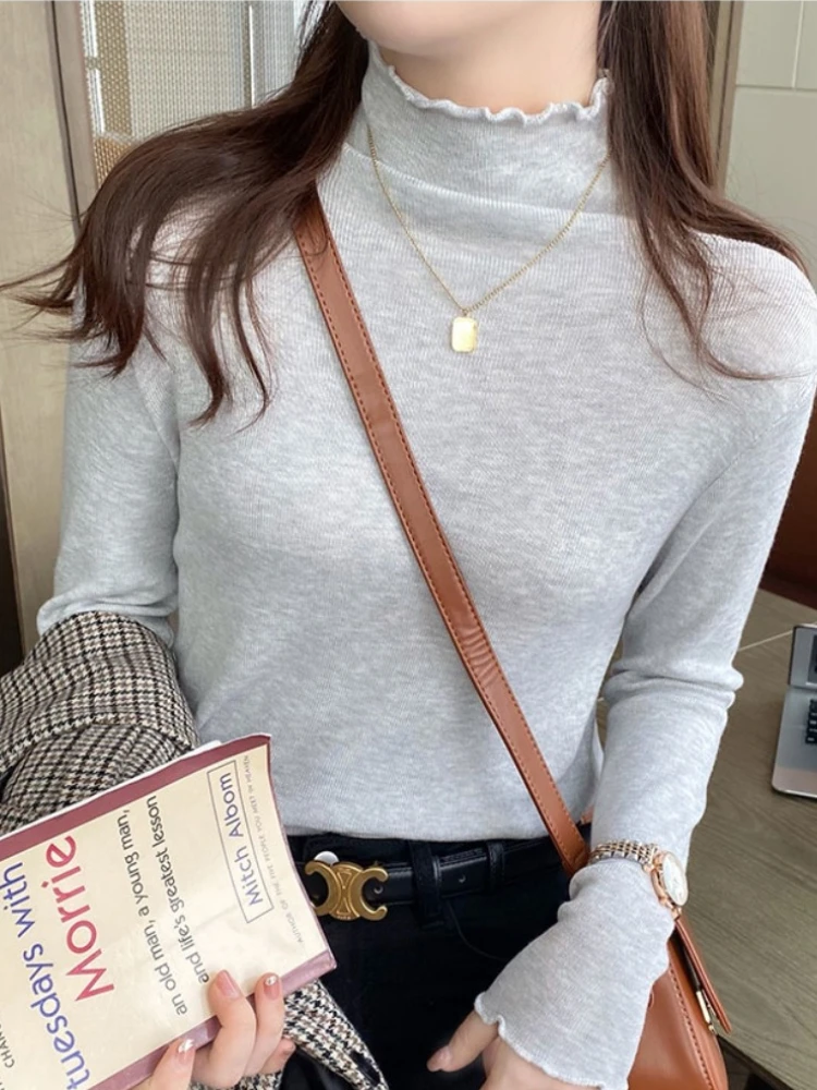 

AOSSVIAO High Quality Soft Turtleneck Sweater Autumn Winter Sweater Ruffles Pullovers Women 2025 Slim Basic Women Sweater Jumper