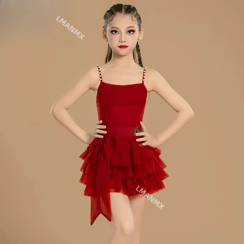 2025 New Latin Dance Practice Dress, Girls' Split Strap Performance Dress