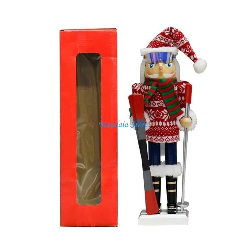 

U2JC 38cm Nutcrackers Soldier Statue Ski Boy Puppet Doll for Christmas Decorations for Indoor Winter Table Centerpieces
