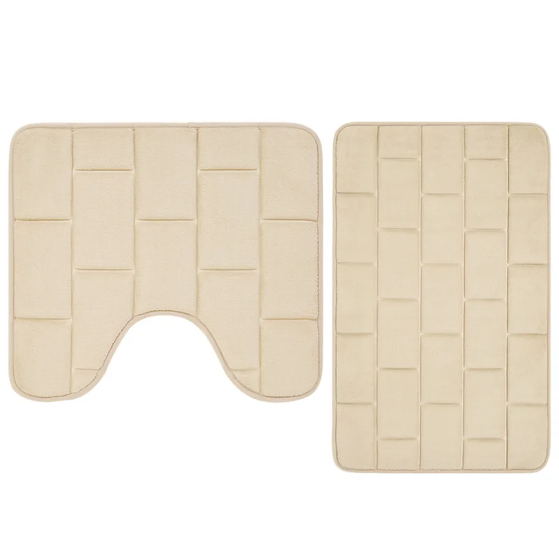 Inyahome Luxury Thick 2 Pieces Set Memory Foam Bathmat and Contour Toilet Rug Absorbent Washable Bathroom Rugs and Mats Carpets