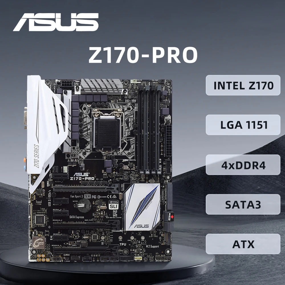 ASUS Z170-PRO Motherboard LGA1151 Support i5-7500 7600K i7-6700K 7700K CPU DDR4 64GB PCI-E 3.0 M.2 SATA III USB 3.1 ATX