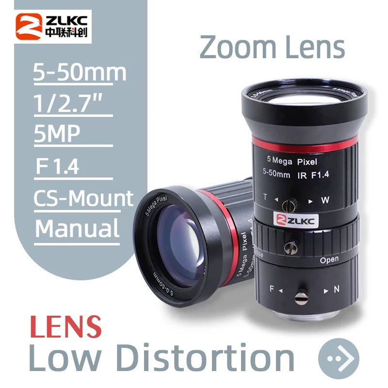 ZLKC 5-50mm Varifocal Camera Lens 1/2.7 Inch CS Mount HD 5MP F1.4 Manual Iris CCTV Parts Zoom Lens for Video Surveillance Camera