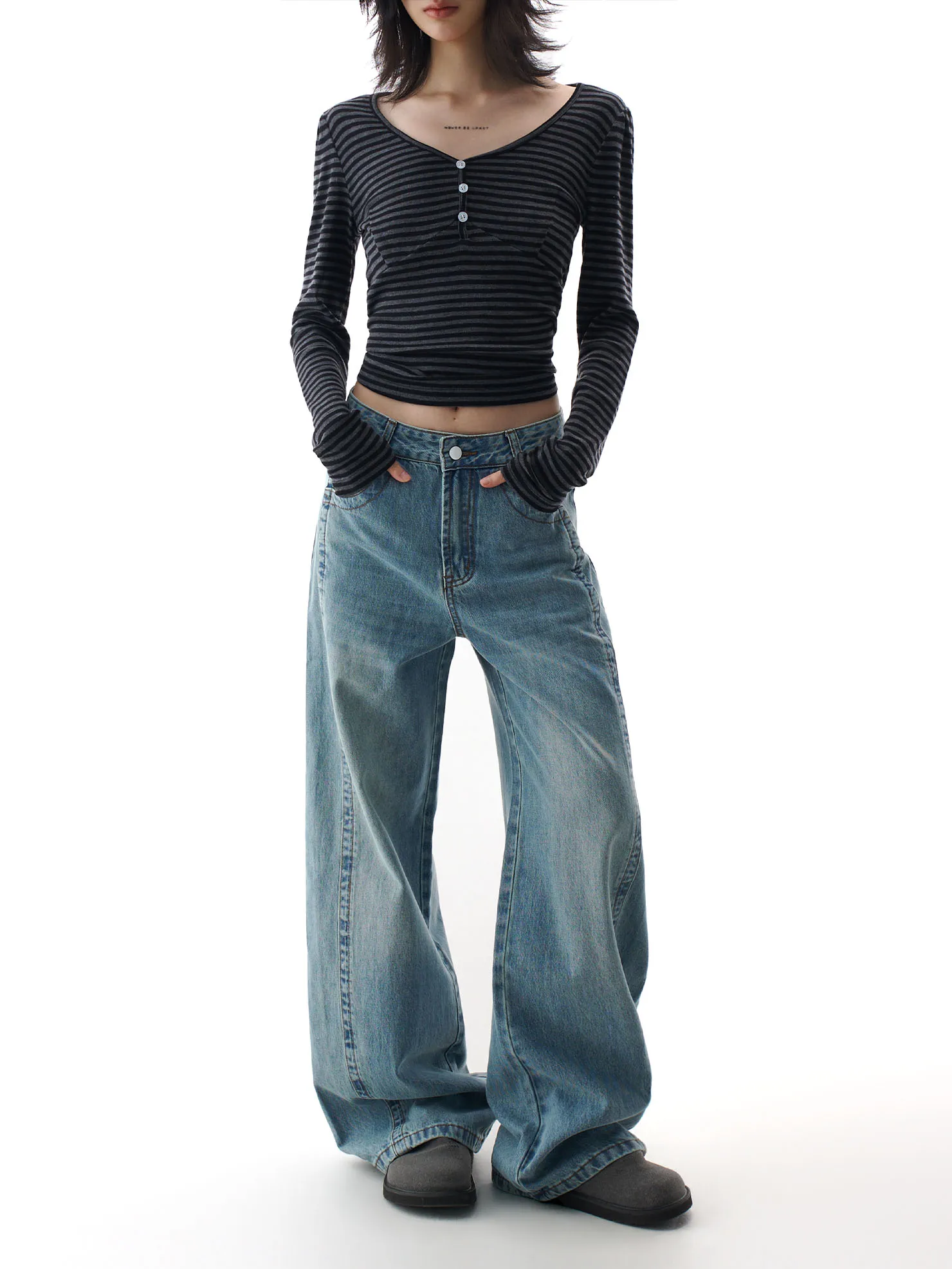 

Американские ретро-джинсы с широкими штанинами для женщин, свободные прямые длинные брюки из хлопкового денима, повседневные, с застежкой-молнией на талии