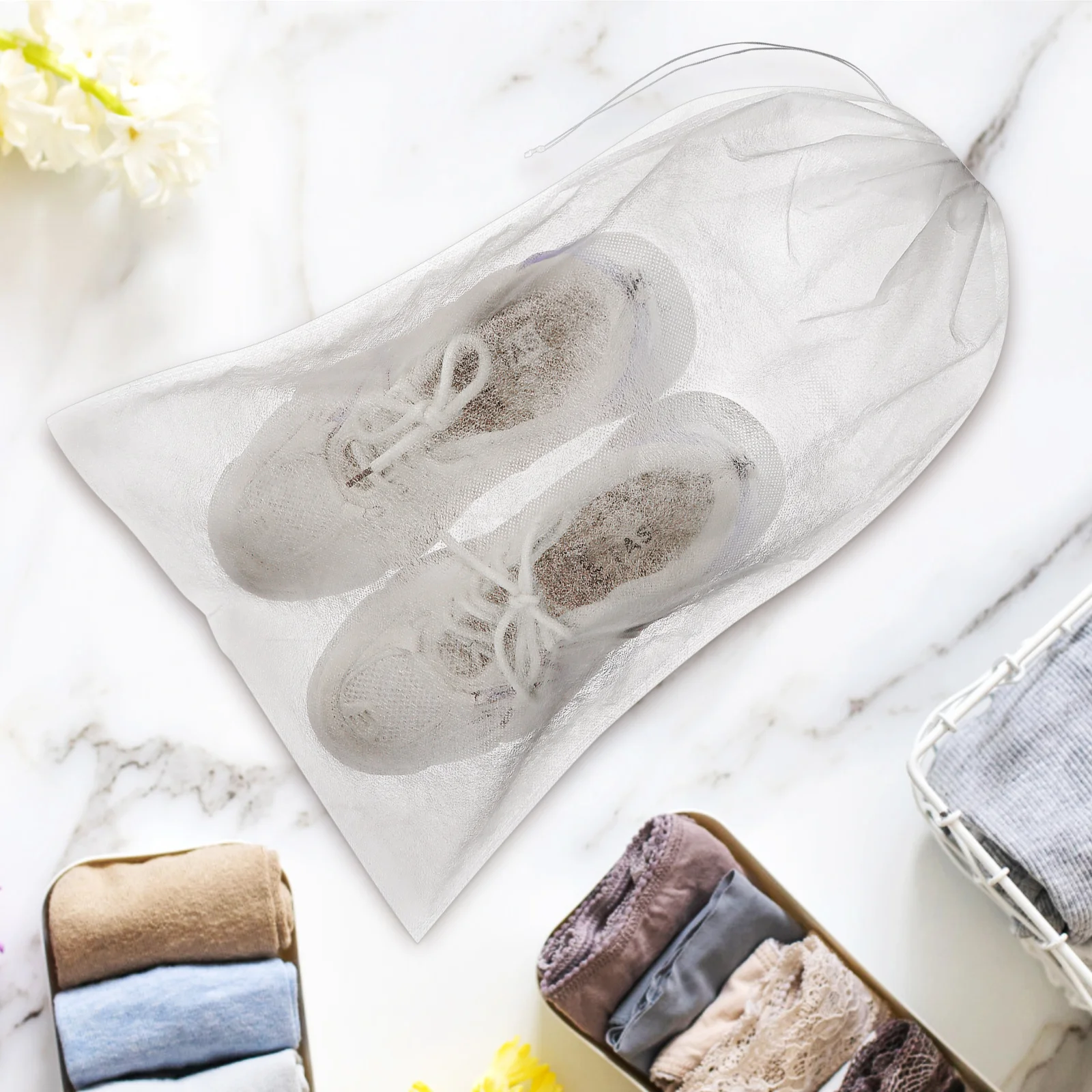 

100 Pcs Non-woven Storage Bag Bags Dustproof Drawstring with Handle Shoe Coat for Closet Cloth Pouches Dust-proof