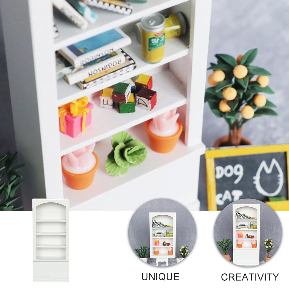 

Mini White Bookshelf Display Cabinet Lightweight Wooden House Decoration Small Furniture Realistic Design Home Atmosphere