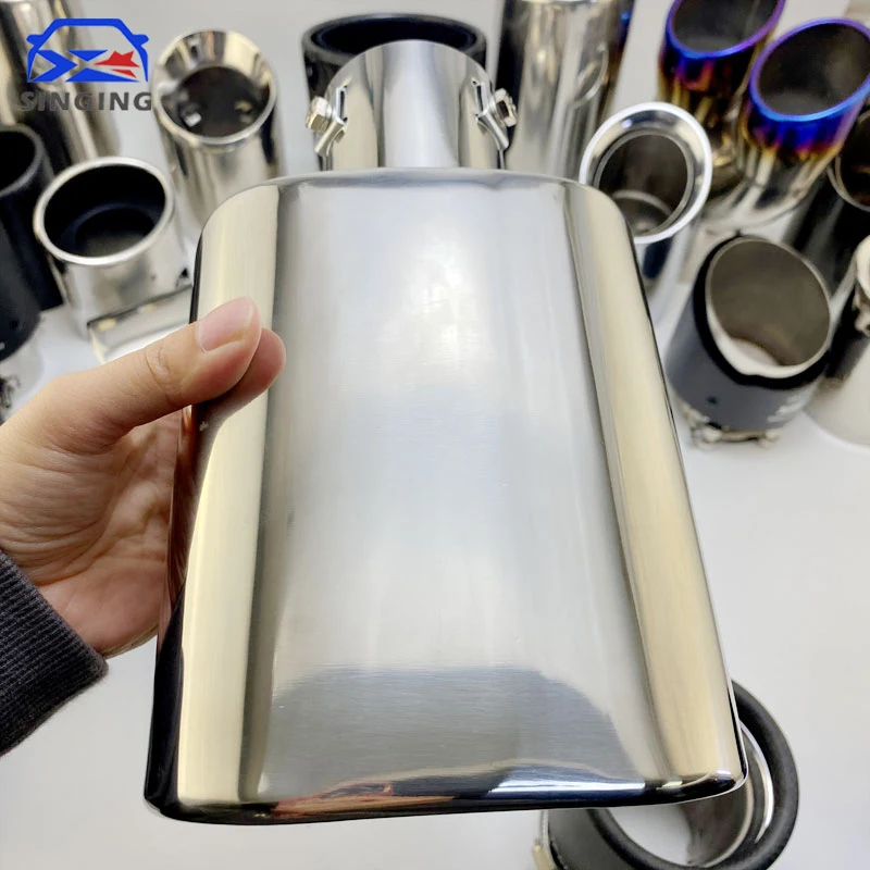 Universal Flexible Car Exhaust Tip Stainless Steel rectangle Pipe Chrome Tail Muffler Car Accessories Decorative pipe auto parts