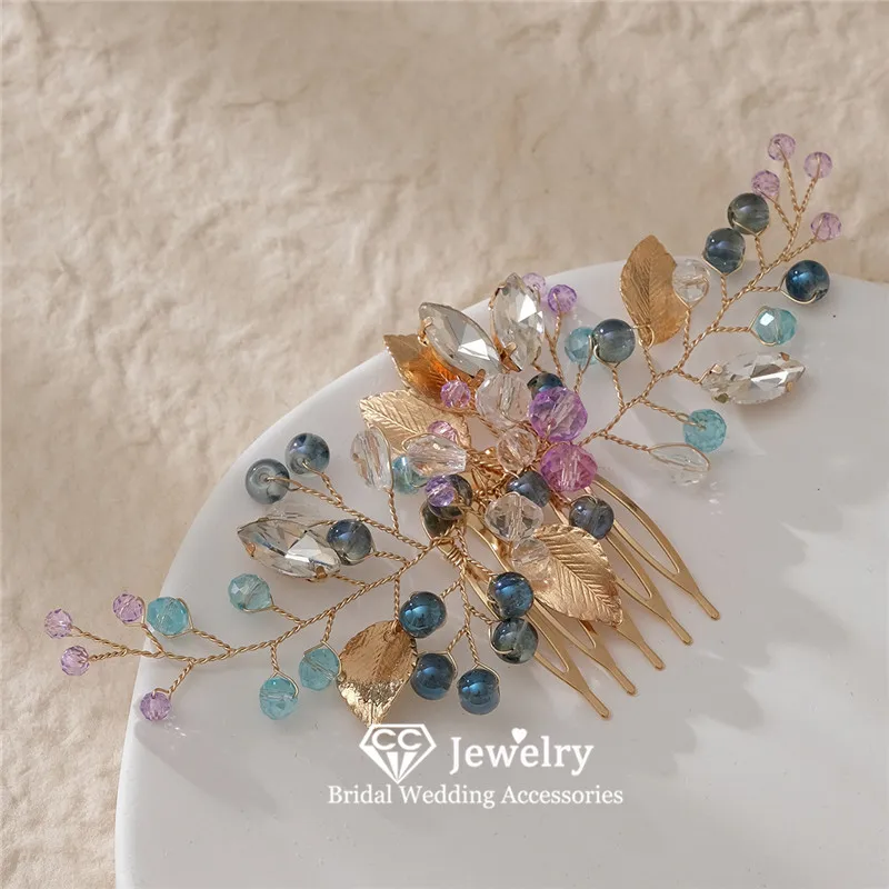 

CC расчески для женщин, свадебные аксессуары для волос, свадебное платье, помолвка, прическа в форме листа, красочная расческа, головной убор, ювелирные изделия hx720