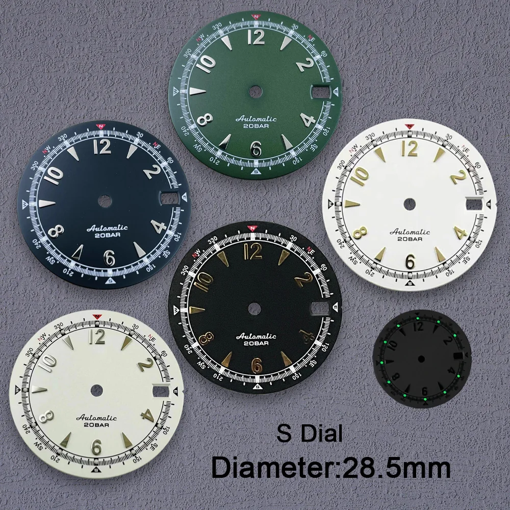 

Nh35 циферблат S логотип 28,5 мм ретро циферблат для часов зеленый светящийся для NH35 NH36 механизмы аксессуары для часов инструмент для ремонта