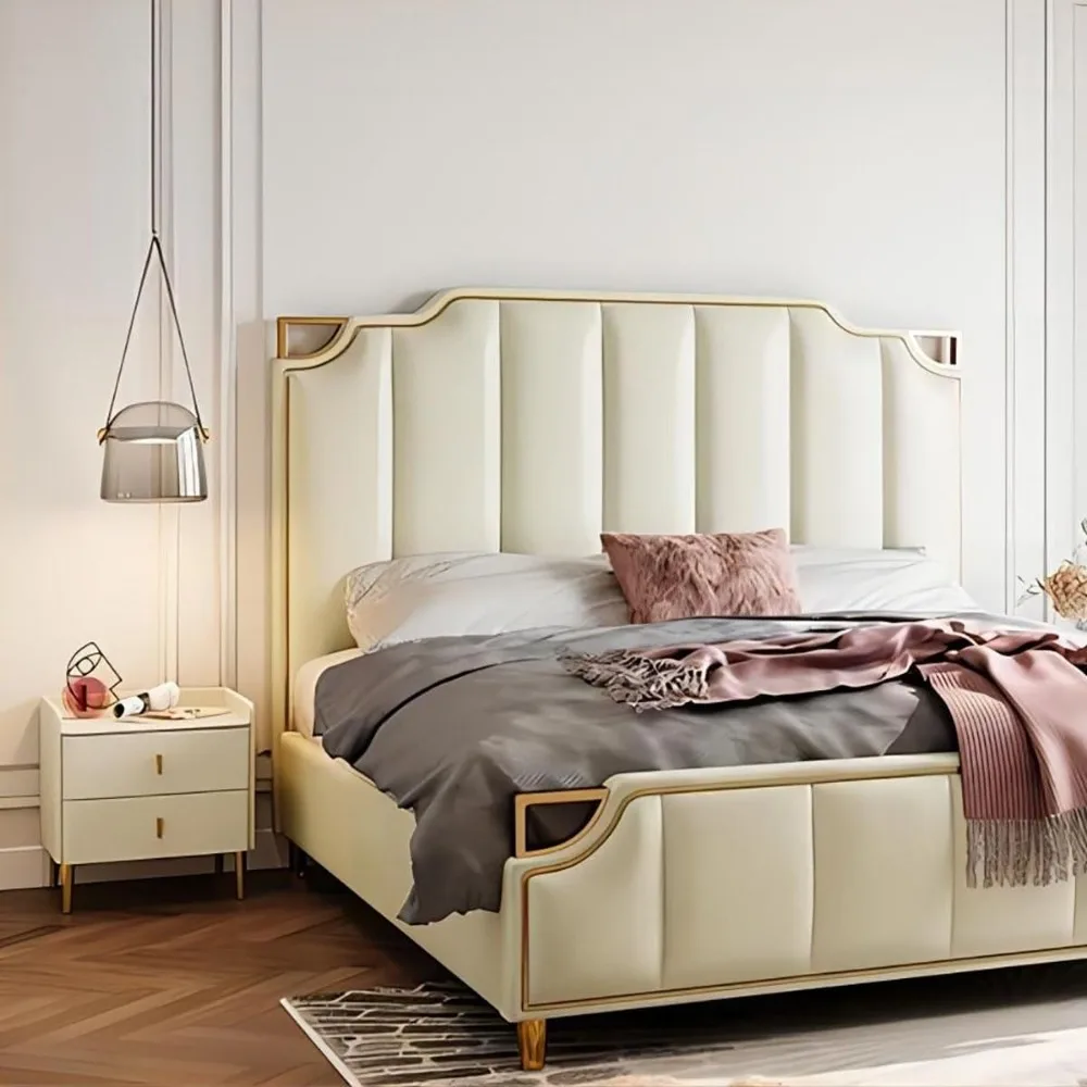 منضدة أنيقة ذات درجين مع أرجل ذهبية لغرفة النوم الفاخرة #2