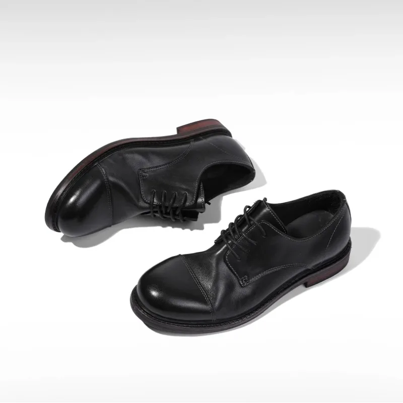 

British Fashion Office Work Commuting Casual Leather Shoes Men's Genuine Leather Derby Round Toe Business Cowhide Shoes Male