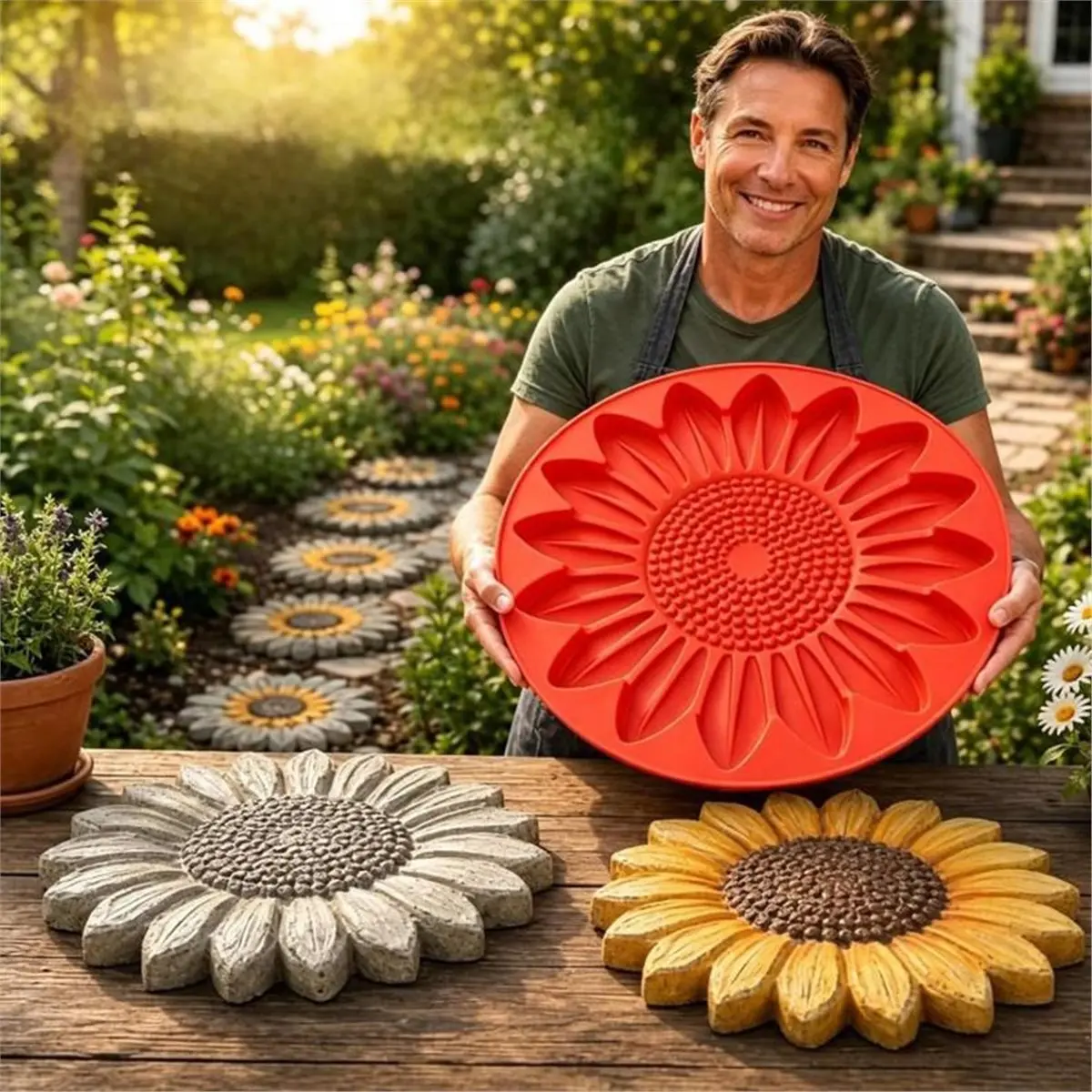Sunflower Stepping Stone Mold, Reusable DIY Concrete Garden Path Maker Mould view 2