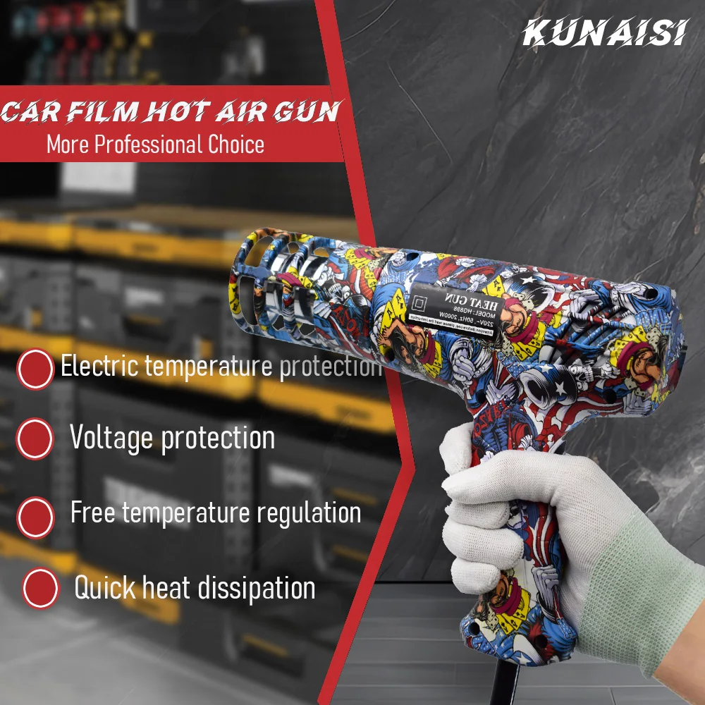 Graffiti Hot Air Gun Temperatures Adjustable Car Film Heat Gun Thermal Blower Shrink Wrapping With Anti scald Cover 220V  2000w