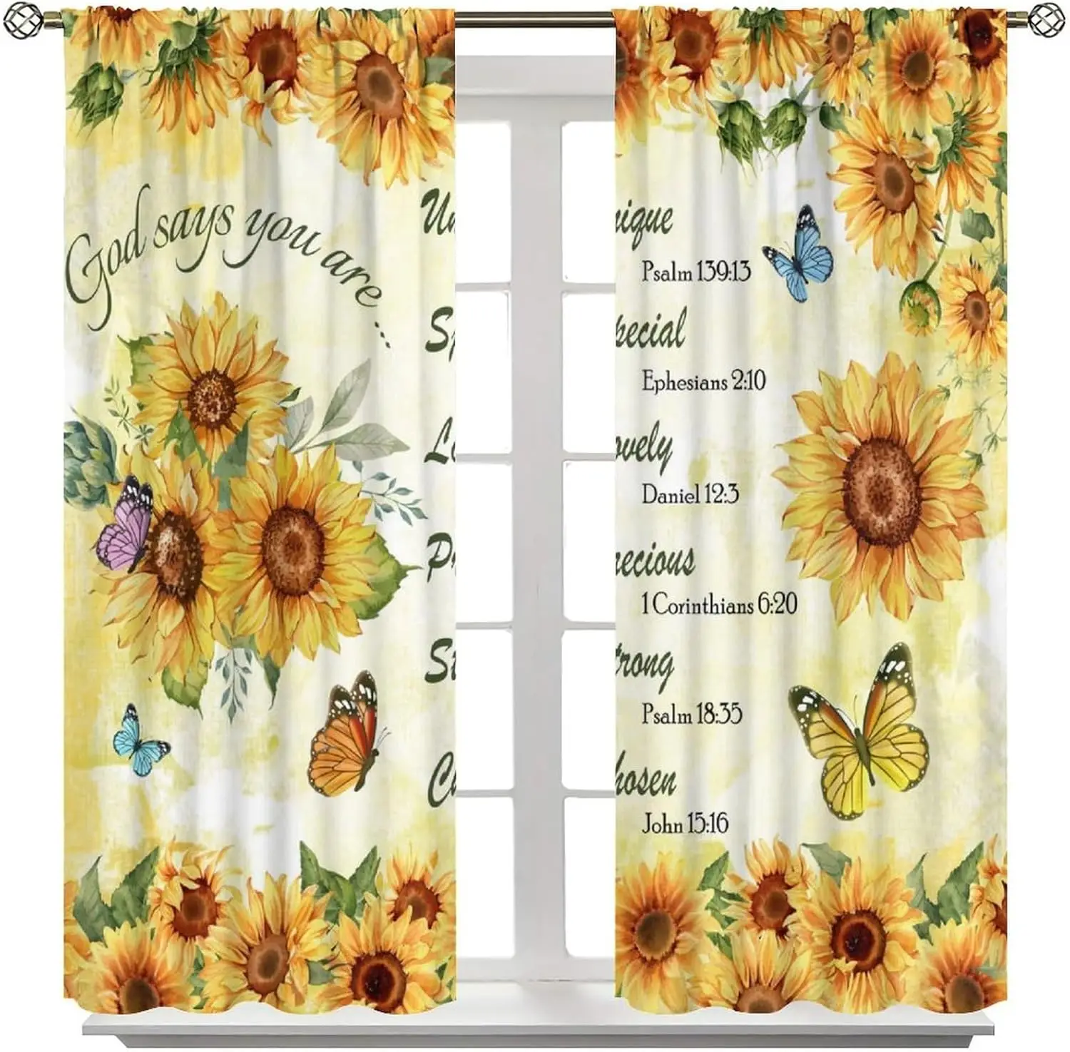 Sunflower Bible Verse Print Curtains Christian Scripture Butterfly Design for Living Room Bedroom Decor
