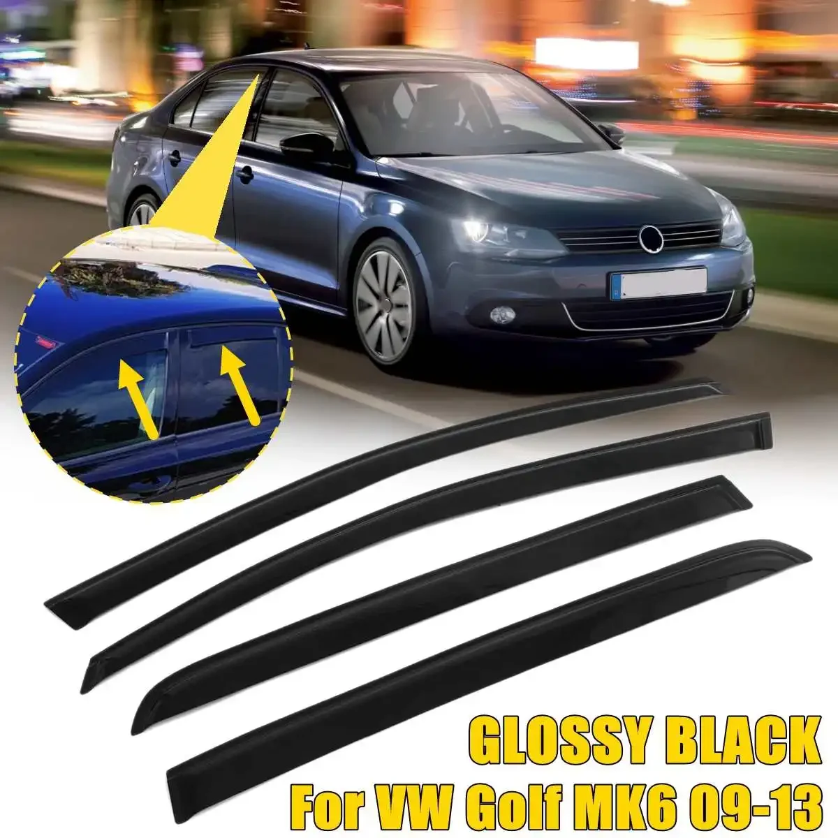 

4PCS Car Window Wind Deflectors Tinted For VW Golf 6th Gen MK6 2009-2013 Modification Part Car Accessories