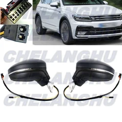 Mirror Assembly For VW Tiguan 2017 2018 2019 2020 2021 Pair L+R 6+2 Pins Paintable Heated Power Adjust Blind Spot Turn Light