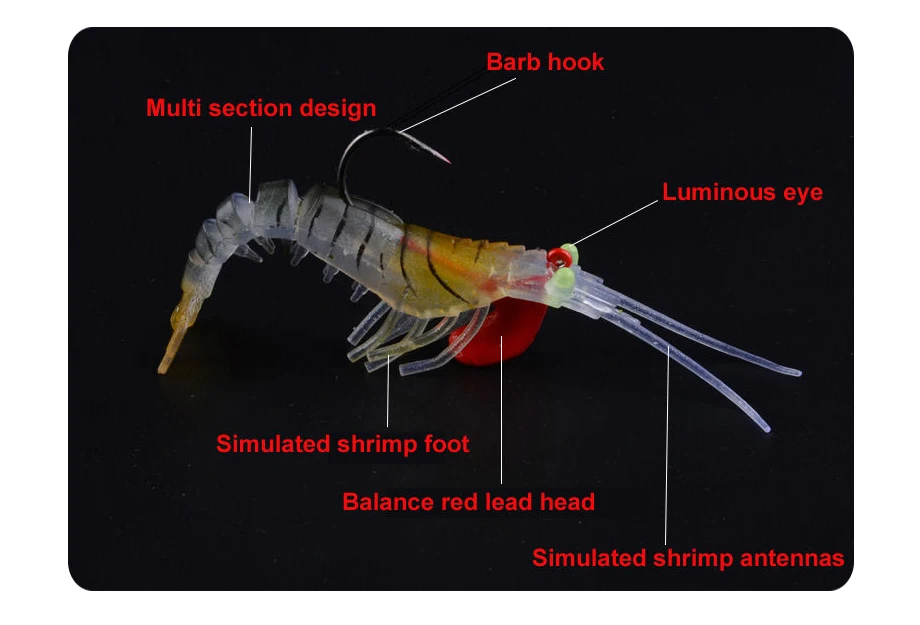 FJORD Heißer Viele Abschnitt Garnelen Klassische Flexible Garnelen 6.5/12.5/17g Angeln Lockt Weicher Köder Bionische Köder blei Haken FishingTackle – Detail 5