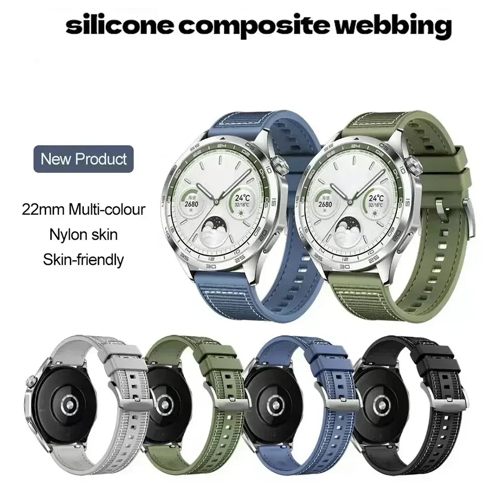 22mm Nylon Watch Bands For HUAWEI WATCH Silicone Band GT 4 46mm Watch 4 Pro GT 3 2 Pro Samsung Galaxy Watch 6 5 4 Wristbands