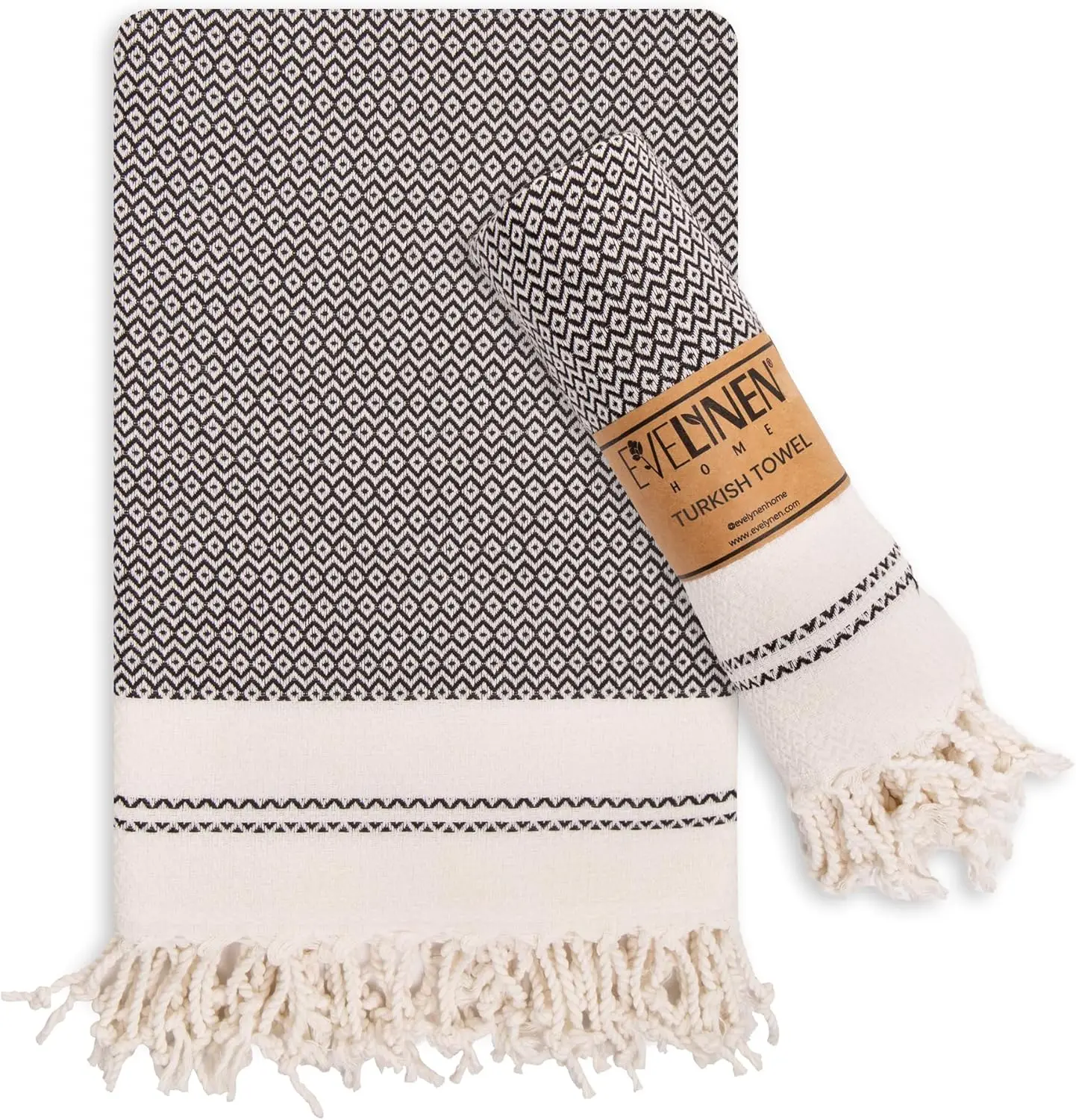 

Turkish Hand Towels Set of 2, Boho Farmhouse, 16x32 Inch Black