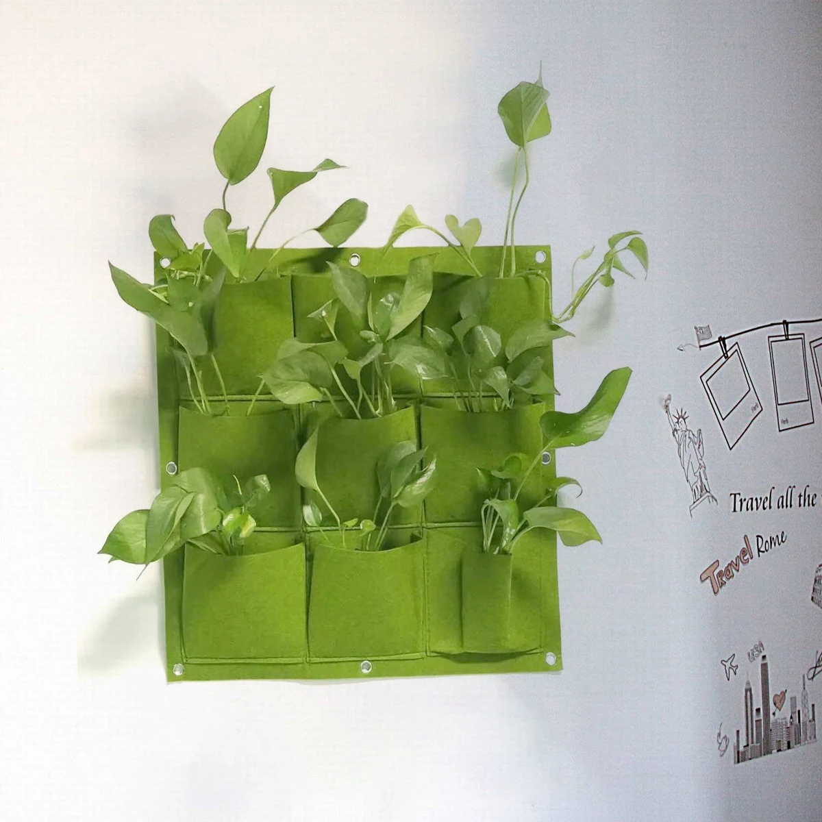 Фетровая настенная подвесная сумка для растений с 12 карманами, вертикальная кашпо, уличная зеленая сумка для выращивания растений с плоским дном 50 см x 50 см, подвесная сумка для детской комнаты