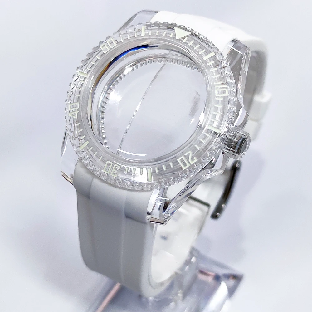 

40mm case NH35 Watch case men's steel case luminous ring acrylic case Watch Accessories 20mm Strap For NH35 Movement