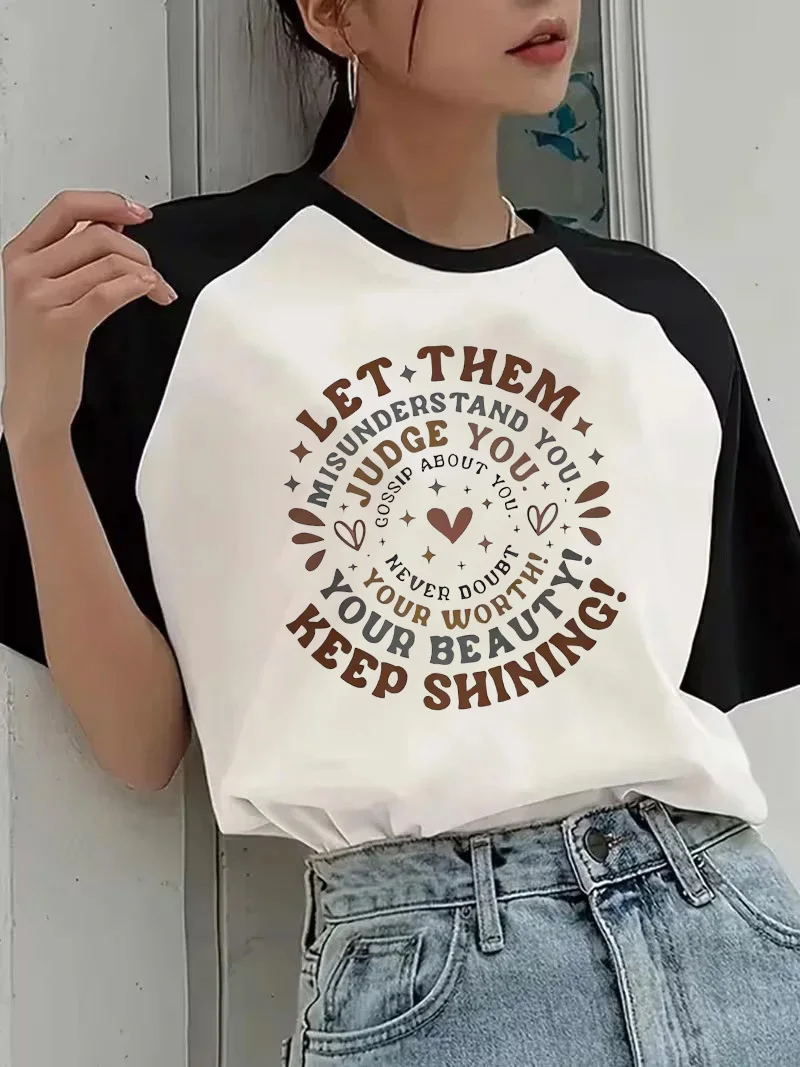 Women's Casual Crew Neck T-Shirt 90s Y2k Tees Tops Woman Tshirt Let Them Judge You Print Graphic Short Sleeve T Shirt Clothes