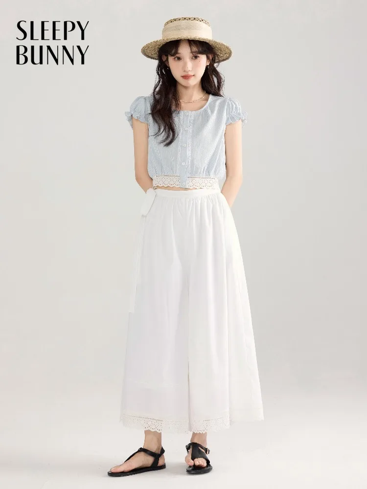 Elegant High Waist Wide Leg Pants for Women Chic Side Tie Detail Flowy Casual Long Trousers Spring Daily Wear for Lady Styling