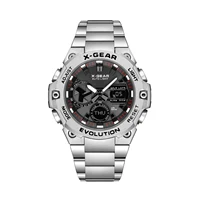 Reloj multifuncional de acero inoxidable para hombre con recordatorio de alarma luz nocturna liberación de agua y función de molino de viento giratorio