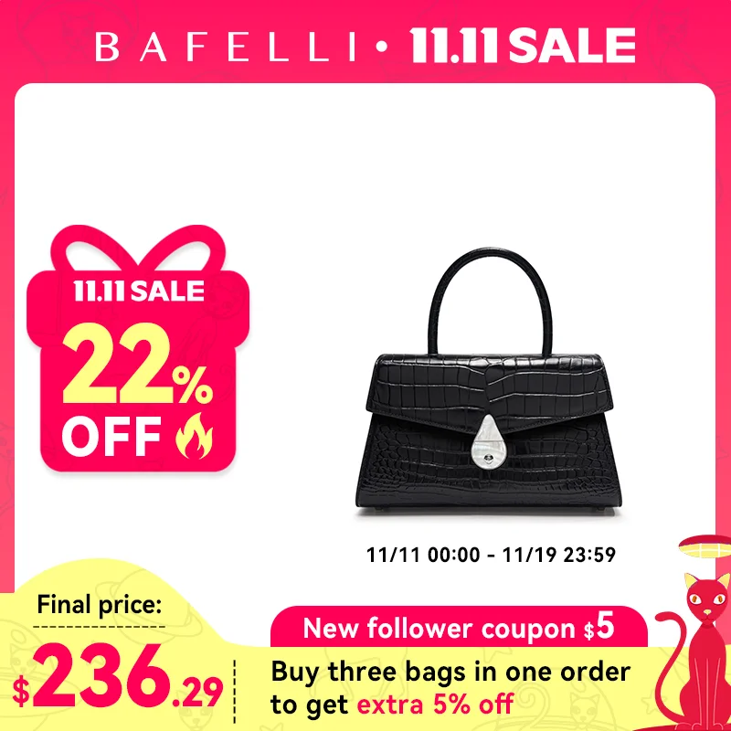 

Luxury Genuine Leather Women's Handbag Bafelli Crocodile Pattern Shoulder Bag & Crossbody Purse Stylish Versatile Designer Bag