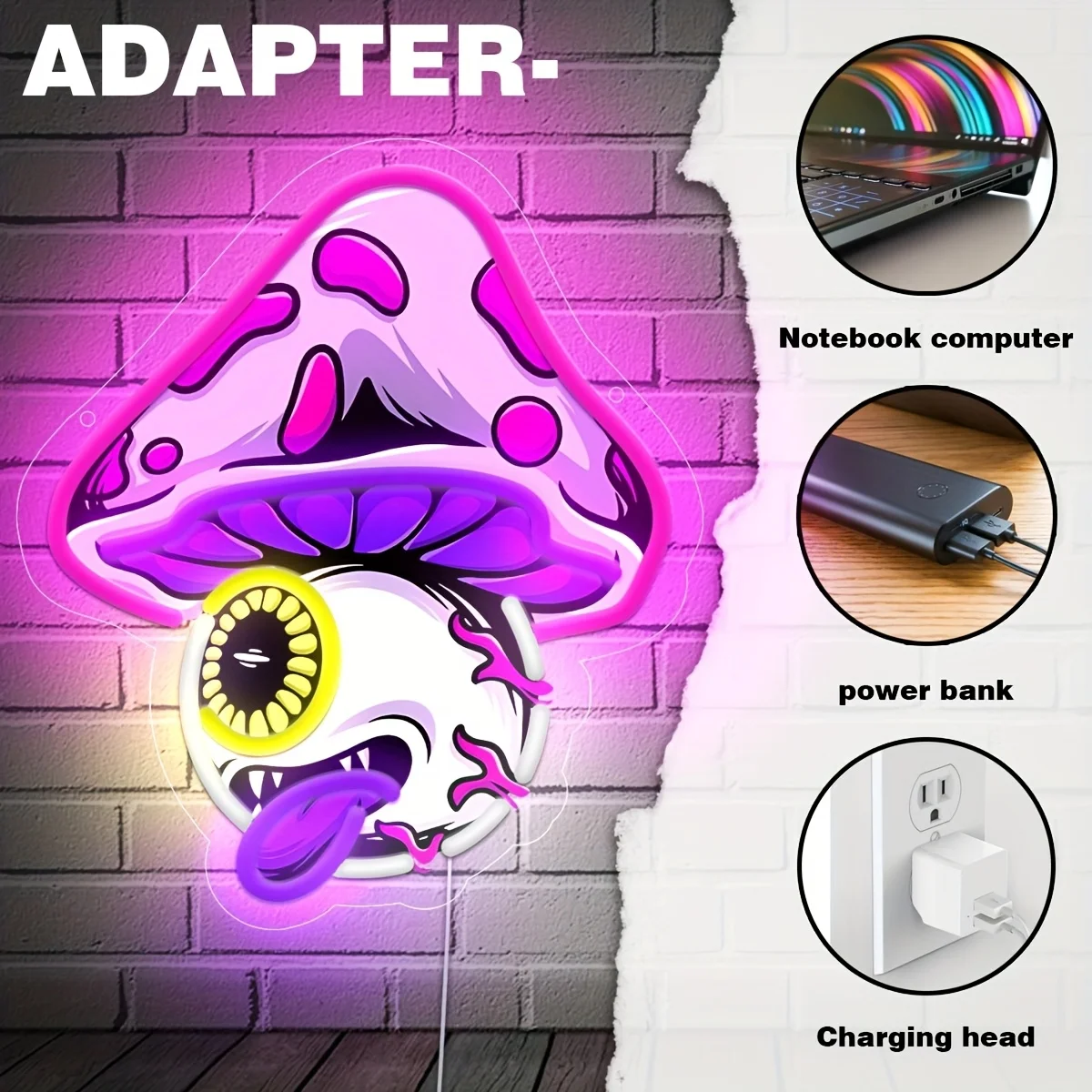 الفطر السام LED النيون تسجيل عين واحدة اللسان التدريجي ضوء النيون USB عكس الضوء للمنزل غرفة نوم بار نادي أجواء الحفلات جدار ديكور #2