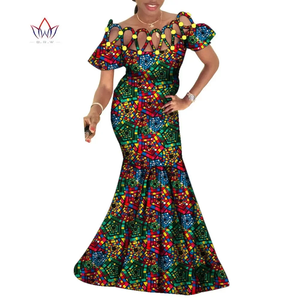 

BintaRealWax Africa Women Dresses Cotton Rope Weaving Collar African Print Wax Clothing Plus Size Sexy Dress for Women WY10161