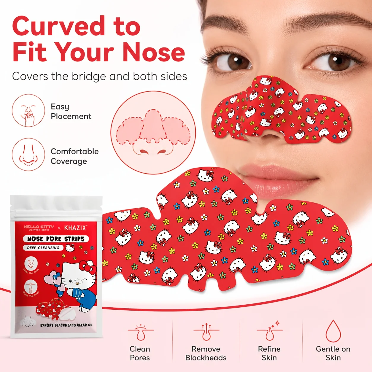 15PCS Red Hello Kitty Cartoon Nasal Patch, deeply cleans pores and gently exfoliates. Attached are 10 Cleaning tools image 3