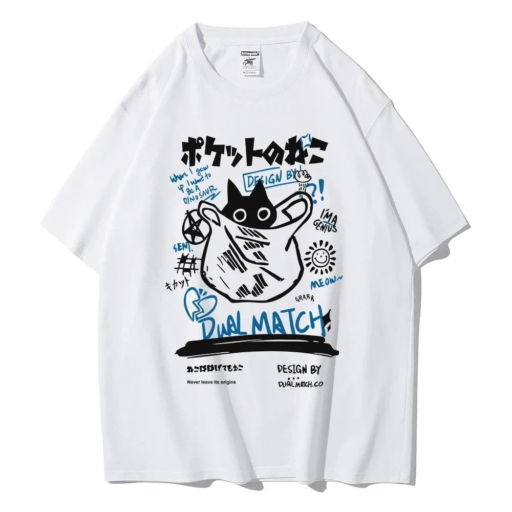 LE uomo donna Cartoon t-shirt 2024 Summer Harajuku Kawaii Cat Printed manica corta Tees coppia Streetwear graphic t-shirt