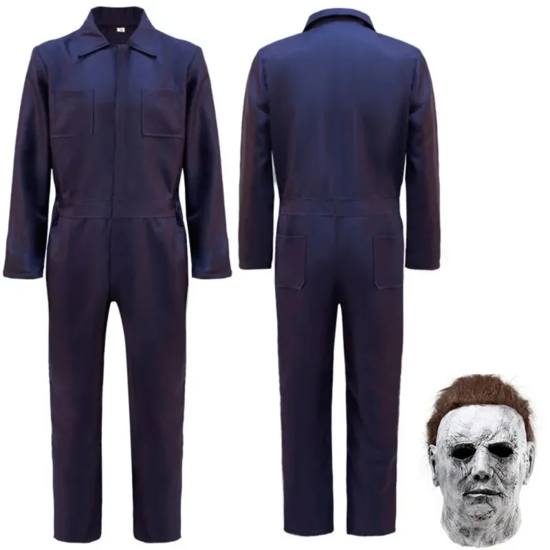 Halloween Michael Myers Cosplay Costume Latex Horror Masks Jumpsuit Set Creepy Demon Killer Role Paly Halloween Carnival Party