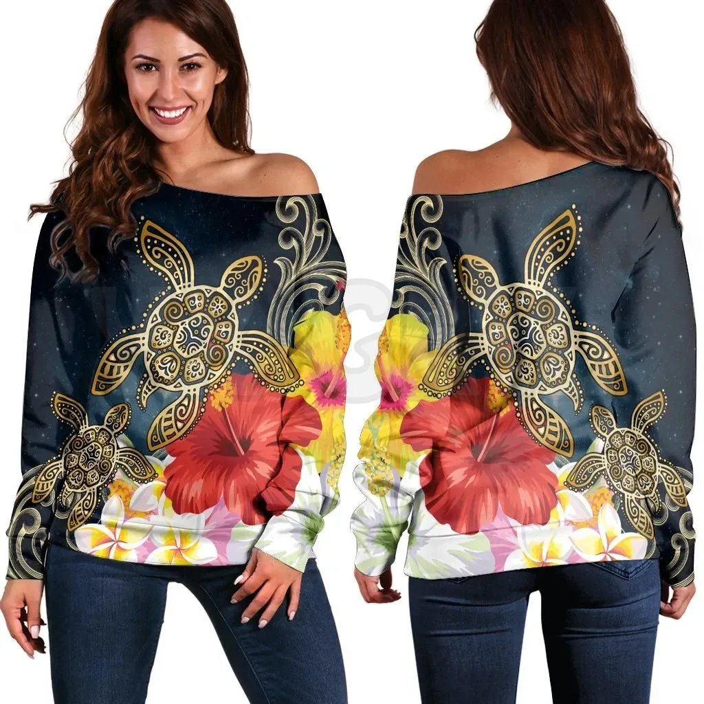 YX GIRL Hawaii Honu Hibiscus Galaxy  3D Printed Novelty Women Casual Long Sleeve Sweater Pullover