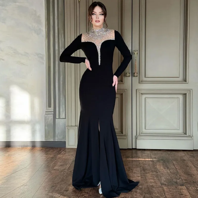Elegant Black Evening Dresses Heavy Beading Long Sleeve Party Dresses Dubai Arabic Slim Fit Formal Dresses Fishtail Dresses - AliExpress 320 Elegant Black Evening Dresses Heavy Beading Long Sleeve Party Dresses Dubai Arabic Slim Fit Formal Dresses Fishtail Dresses - AliExpress 320