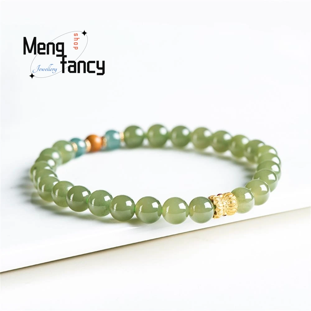 

Natural Old Material Hetian Jade Green Jade Bracelet Jade Women's Models Ancient Style S925 Silver Accessories String Gift