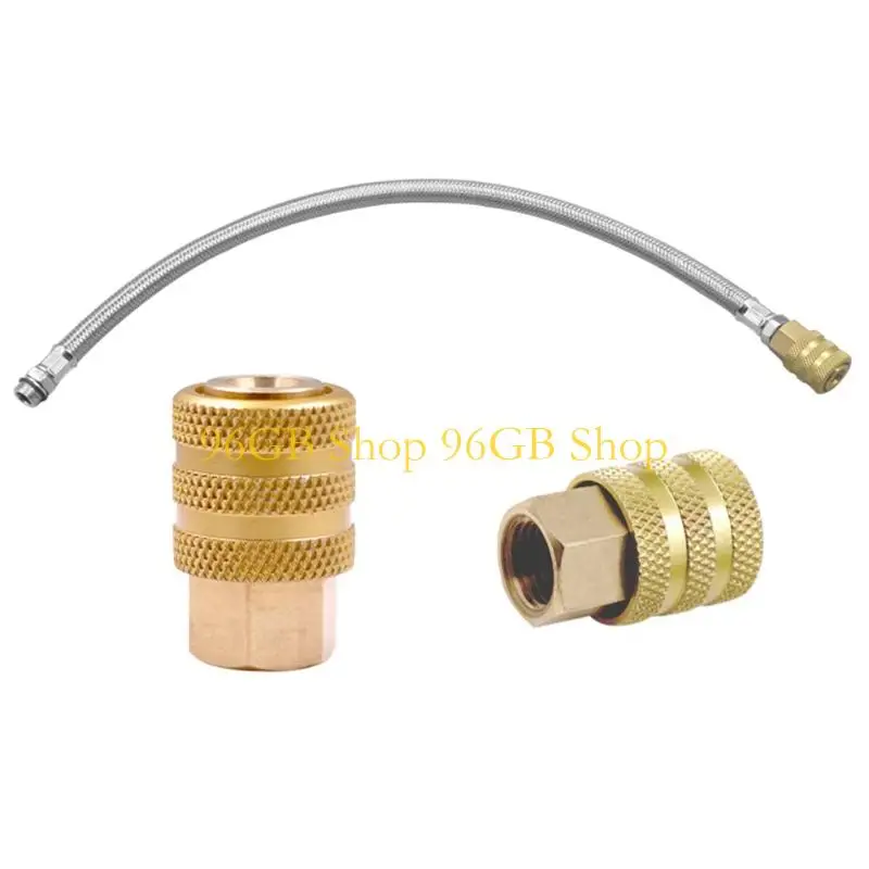 

96GB 2 Jaw Pneumatic Tire Chuck Push Pull Lock Mechanism 1/4 Inch Brass Connector 45.8cm Steel Air Line For Vehicle Maintenance