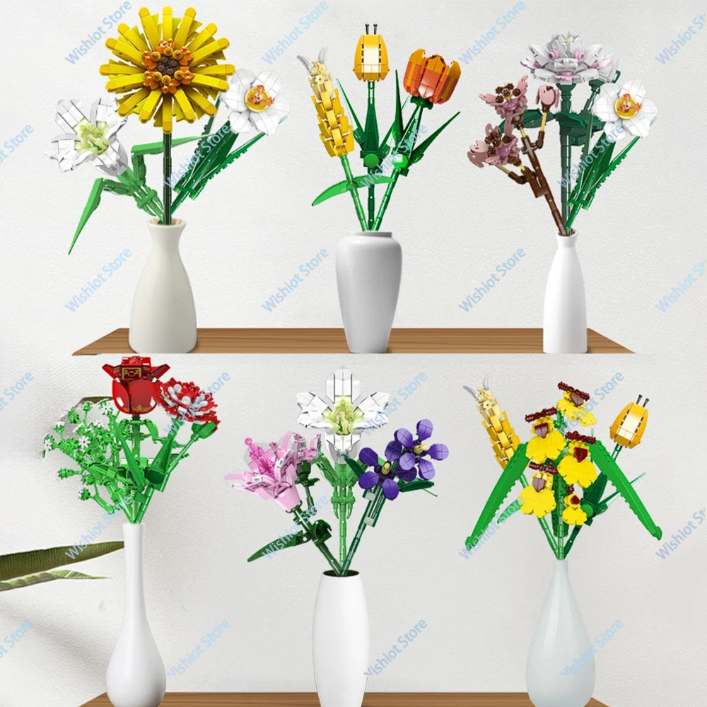 Mould King Flower World Series Building Blocks Flower Bouquet Rose Orchid DIY Toys Girls&Mom Gift Home Bonsai Plant Decoration