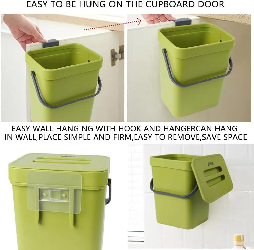 Small Hanging Trash Can Lid Under Kitchen Sink 5 Liter Plastic Trash Can Food Waste Bin Kitchen Countertop Compost Bin Bathroom