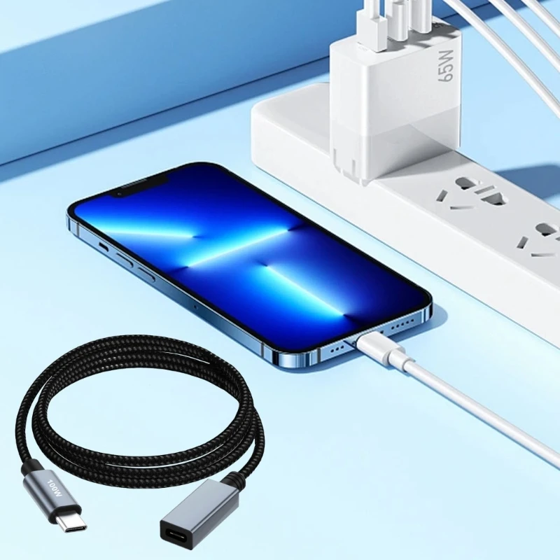 USB C ذكر إلى أنثى تمديد كابل 100W PD شحن سريع 480MBPS نقل البيانات