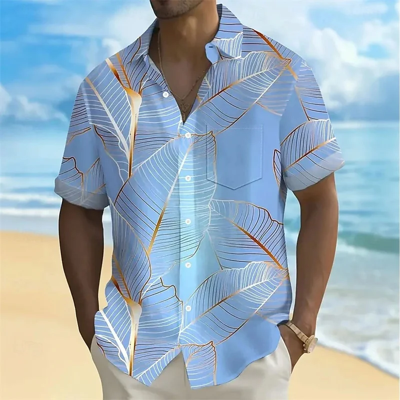 Men's Retro Hawaiian Style Short-Sleeve Shirt, Fashionable Print, Beach Vacation Style, Lapel, Comfortable Fabric, Sizes XS-6XL