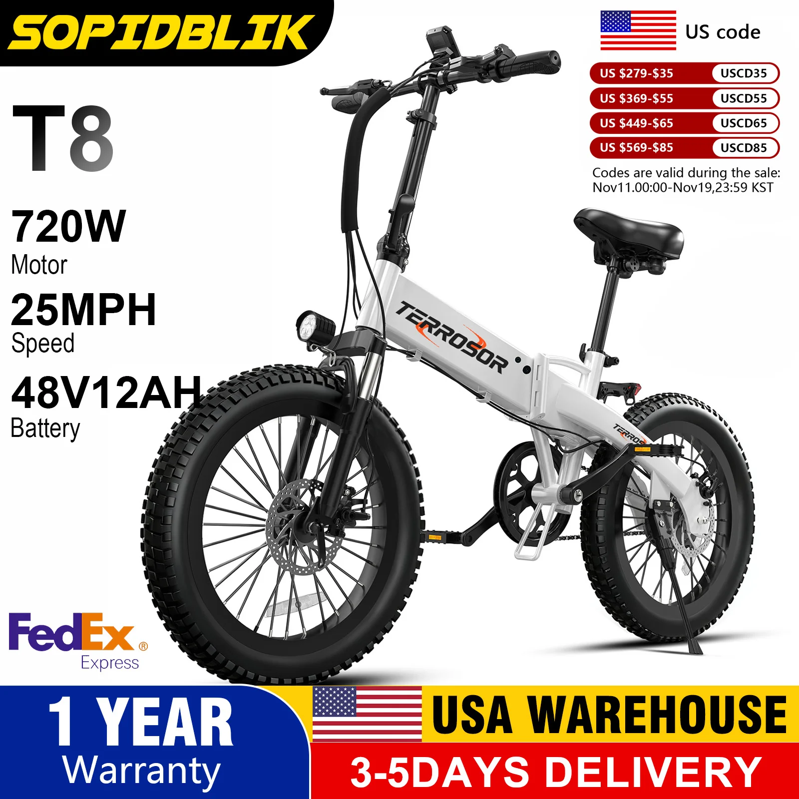 

Электрический велосипед SOPINBLIK, 720 Вт, аккумулятор 48 В, 12 Ач, максимальная скорость 25 миль в час, максимальный диапазон 45 миль, максимальная нагрузка 330 фунтов, электрический внедорожный велосипед