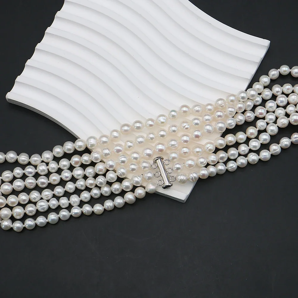 1strand Creative Stylish Natural Freshwater Textured Round Bead Three-strand Baroque Pearl Necklace Ideal Accessory for Outfits