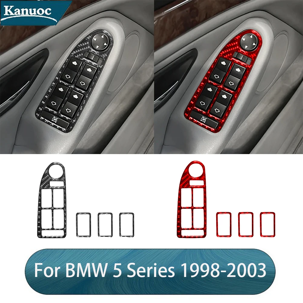 

For BMW 5 Series 1998 1999 2000 2001-2003 Carbon Fiber Window Lift Control Panel Stickers Car Interior Decorative Accessories