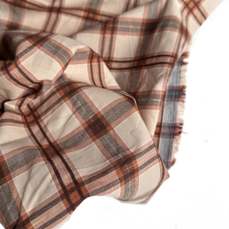 Retro Vintage 100% Baumwolle Garn gefärbt Goldfaden braun orange Gitter Check Stoff für Sommer Mode Hemd Kleid Bluse Handwerk